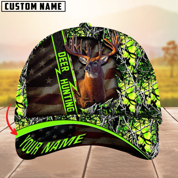 Maxcorners Premium Unique Version Of Cracked Flag Deer Hunting Multicolor Personalized Name 3D Cap