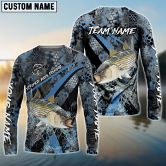 Maxcorners Striped Bass Fishing Dark Skin Personalized Name, Team Name 3D Long Sleeve Shirt