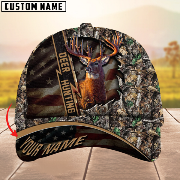 Maxcorners Premium Unique Version Of Cracked Flag Deer Hunting Multicolor Personalized Name 3D Cap