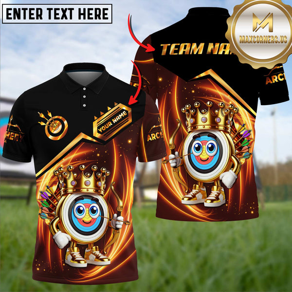 Maxcorners Archery Crown Golden Multicolor Option Customized Name, Team Name 3D Polo Shirt