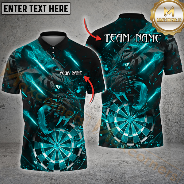 Maxcorners Black Tiger Roaring Fire  Darts Jersey Multicolor Option Customized Name, Team Name 3D Polo Shirt