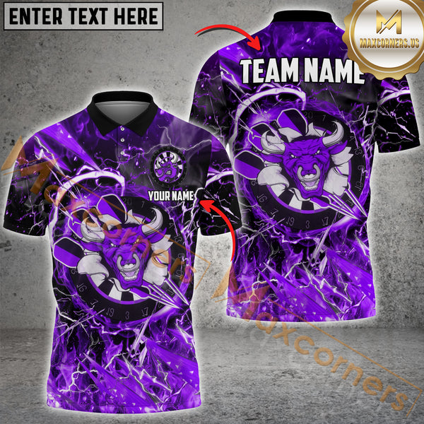 Maxcorners Custom Dart Team Jersey, Fierce Red Bull Design With Flaming Dartboard Personalization And Team Name