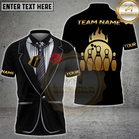 Maxcorners Bowling Tuxedo Rose Personalized Name 3D Unisex Shirt