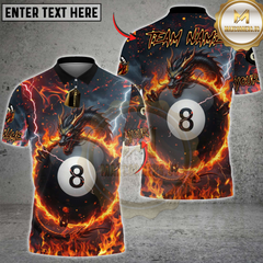 Maxcorners Billiards Flame Dragon &amp; 8-Ball Multicolor Customized Name, Team Name 3D Shirt