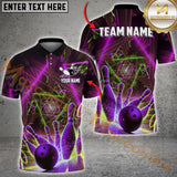 Maxcorners Bowling Neon Strike Multicolor Option Customized Name, Team Name 3D Polo Shirt