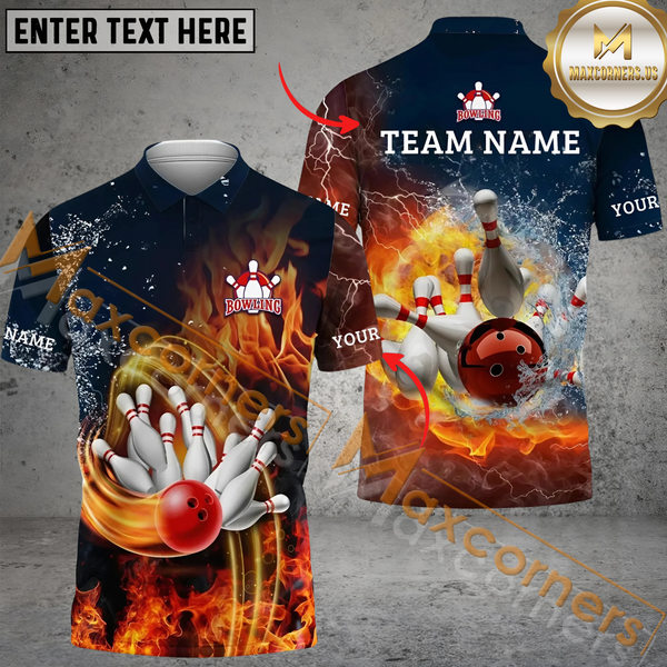 Maxcorners Water And Fire Light Bowling Jersey Personalized Name, Team Name 3D Shirt