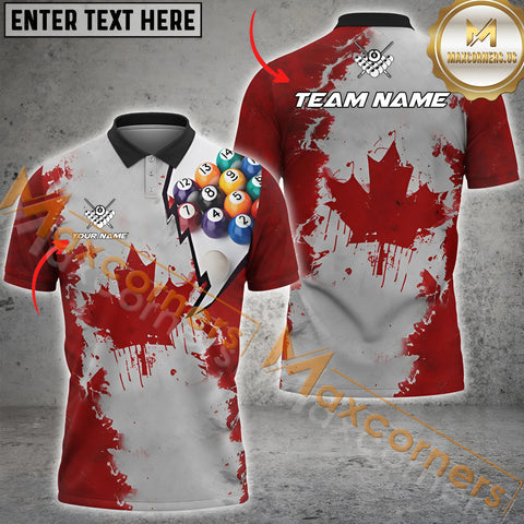 Maxcorners Canadian Flag Vintage Billiard Jersey Customized Name, Team Name 3D Polo Shirt