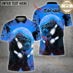 Maxcorners Bowling Gozilla Multicolor Customized Name, Team Name 3D Polo Shirt