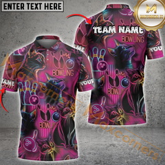 Maxcorners Bowling Neon Cat Personalized Name 3D Unisex Shirt