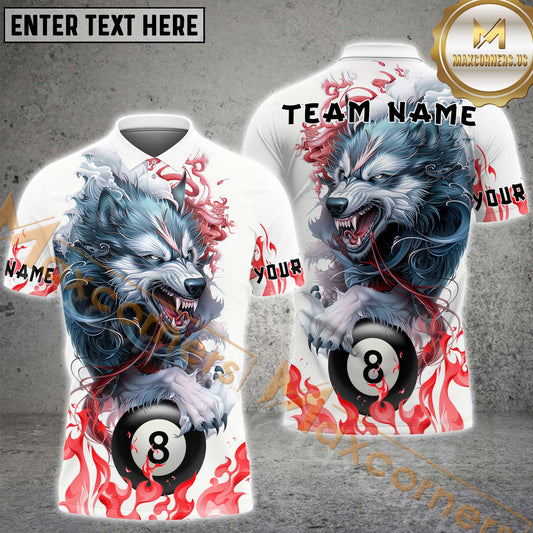 Maxcorners Billiard Angry Wolf Multicolor Personalized Name, Team Name 3D Shirt