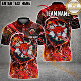 Maxcorners Custom Dart Team Jersey, Fierce Red Bull Design With Flaming Dartboard Personalization And Team Name