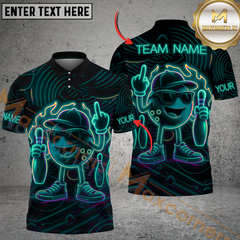Maxcorners Bowling Neon Flame Multicolor Customized Name, Team Name 3D Shirts