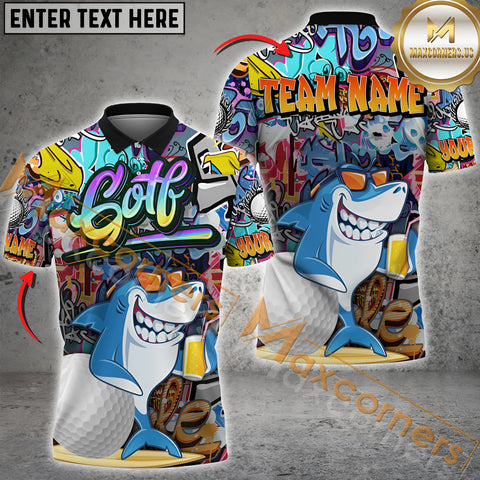 Maxcorners Graffiti-Style Shark Golf Jersey Multicolor Options Personalized Name, Team Name 3D Shirt