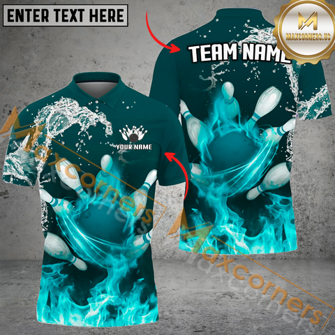 Maxcorners Water And Fire Light Premium Bowling Jersey Multicolor Option Customized Name, Team Name 3D Polo Shirt