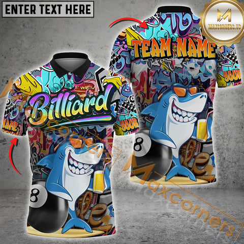 Maxcorners Graffiti-Style Shark Billiard Jersey Personalized Name, Team Name 3D Shirt