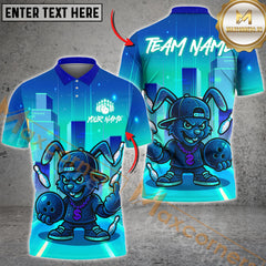 Maxcorners Bowling Strike Bunny Neon Style Multicolor Customized Name, Team Name 3D Shirts