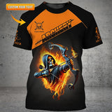 Maxcorners Custom Archery T-Shirt With Name, Flaming Grim Reaper Bow Design, Unique Gift For Archers And Bow Hunting Enthusiasts