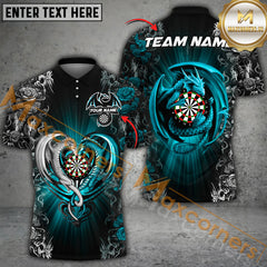Maxcorners Darts Dragon Flower Light Multicolor Options Personalized Name, Team Name 3D Polo Shirt