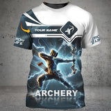 Maxcorners Custom 3D Archery T-Shirt, Personalized Name Archer Tee, Unique Bow And Arrow Design, Custom Sportswear For Archers, Gift For Archery Lovers