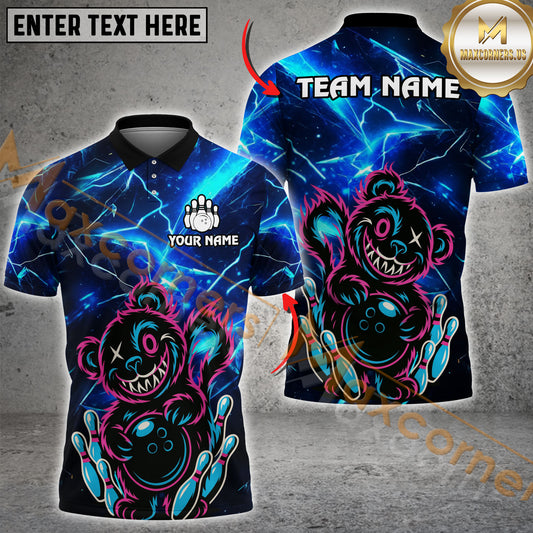 Maxcorners Bowling Wild Bear with Ball And Pins Multicolor Personalized 3D Shirt