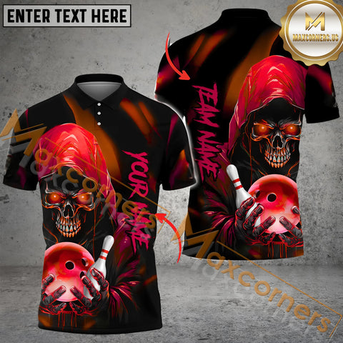 Maxcorners Skull Bowling Jersey Multicolor Customized Name, Team Name 3D Polo Shirt