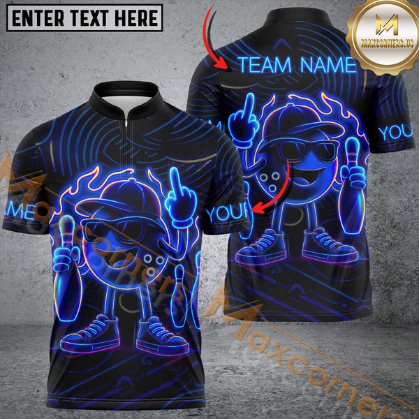 Maxcorners Bowling Neon Flame Multicolor Customized Name, Team Name 3D Shirts