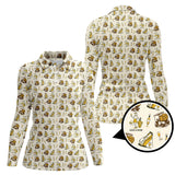 Maxcorners Yellow Golf Polos For Women, Funny Golf & Wine Shirts, Pattern Ladies Golf Shirt For Wine Lovers