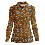 Maxcorners Funny Golf And Bourbon Polos, Brown Golf Shirt with Whiskey Ice Cube For Men, Pattern Crazy Golf Shirts For Golfers