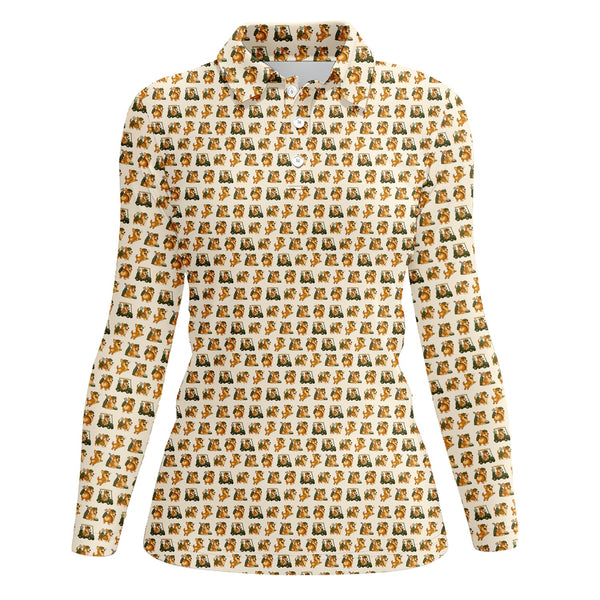 Maxcorners Corgi Golf Pattern Shirt, Cute Dog Golf Polo For Pet Lovers And Golfers, Funny Golf Polos For Men's
