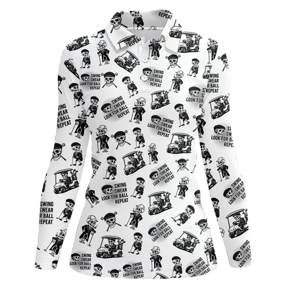 Maxcorners Funny Skull Golf Shirt For Men, Skeleton Golf Pattern Polos, Crazy Golf Shirts For Golfers