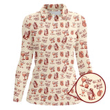 Maxcorners Funny Golf Polos For Wine Lovers, Golf And Wine Pattern Shirt, Golf Gift For Women