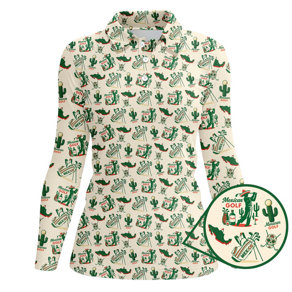 Maxcorners Tequila And Cactus Pattern Golf Shirt For Men, Crazy Golf Shirts, Mexican Golf Polos