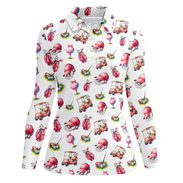 Maxcorners Pink Golf Pattern Polos, Women’s Golf Shirt, Golf Shirts For Ladies