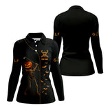 Maxcorners Custom Name Golf Polos, Halloween Skeleton Golf Shirt, Crazy Golf Shirts For Men's