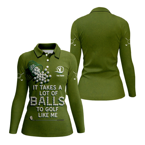 Maxcorners Funny Golf Shirt, "It Takes A Lot of Balls To Golf Like Me" Shirts, Custom Name Polos For Golfers