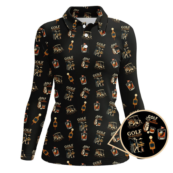 Maxcorners Golf And Bourbon Pattern Polos, Women’s Golf Shirt, Golf Gift For Golfers