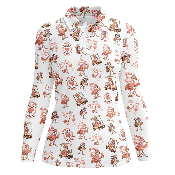 Maxcorners Flamingo Golf Shirt For Golfers, Funny Womens Golf Polos, Pattern Ladies Golf Shirt