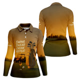 Maxcorners Swing Swear Drink Repeat Golf Wine Polos, Yellow Golf Shirt, Funny Golf Shirts For Golfers