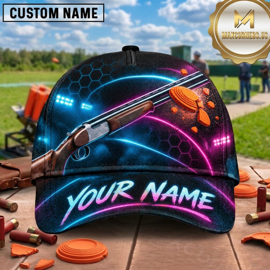 Maxcorners Trap Shooting Neon Galaxy Shotgun Design Multiple Options Personalized Name 3D Cap