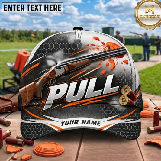Maxcorners Trap Shooting Pull Shotgun Clay Target Design Multiple Options Personalized Name 3D Cap