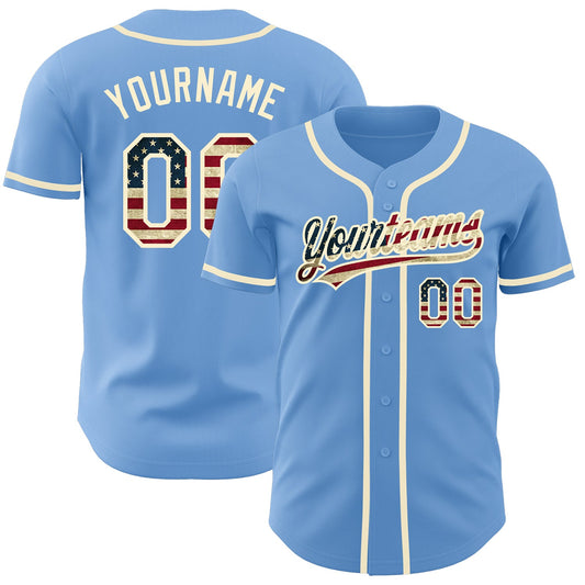 Maxcorners Custom Royal Vintage USA Flag-Cream Premium Baseball Jersey LM0210