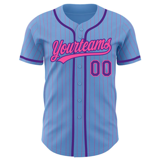 Maxcorners Custom Light Blue Pink Pinstripe Purple Authentic Baseball Jersey LM2605