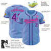 Maxcorners Custom Light Blue Pink Pinstripe Purple Authentic Baseball Jersey LM2605