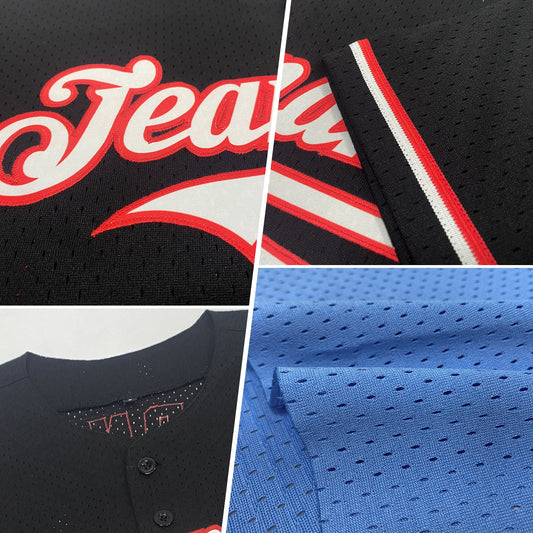 Maxcorners Custom Light Blue White-Gray Mesh Authentic Throwback Baseball Jersey LM2605