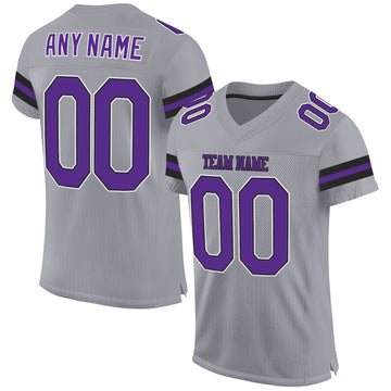 Maxcorners Custom Light Gray Purple-Black Mesh Authentic Football Jersey LM2605