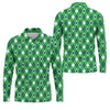 Maxcorners Green And White Lucky Four Leaf Clover Argyle Pattern St Patrick's Day Golf Shirt, Polo Shirts For Men