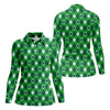 Maxcorners Green And White Lucky Four Leaf Clover Argyle Pattern St Patrick's Day Golf Shirt, Women's Golf Tops