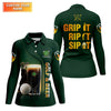 Maxcorners Grip It Rip It Sip It Golf And Beer St Patrick's Day Green Women's Golf Tops, Ladies Golf Polos