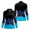 Maxcorners Black Cyan Purple Flame Sleeve Golf Shirt, Women's Golf Tops, Women’s Golf Apparel LM1507