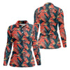 Maxcorners Tropical Palm Leaf And Rifle Pattern Coral Golf Polo, Women’s Golf Apparel, Performance Golf Shirt LM1507